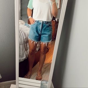 High waisted Wrangler shorts distressed by me!!